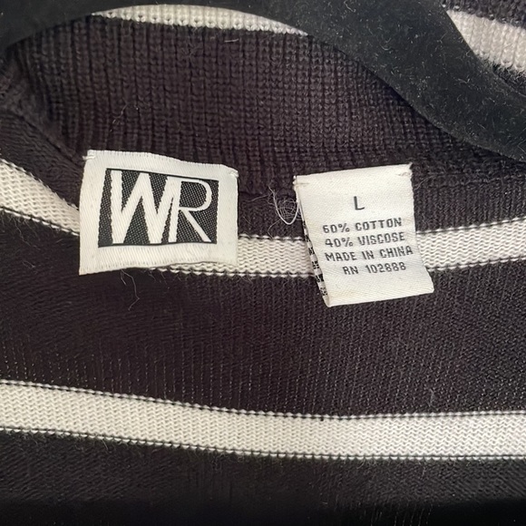 Mid length black and white stripe knit cardigan duster sweater size large - Picture 2 of 5